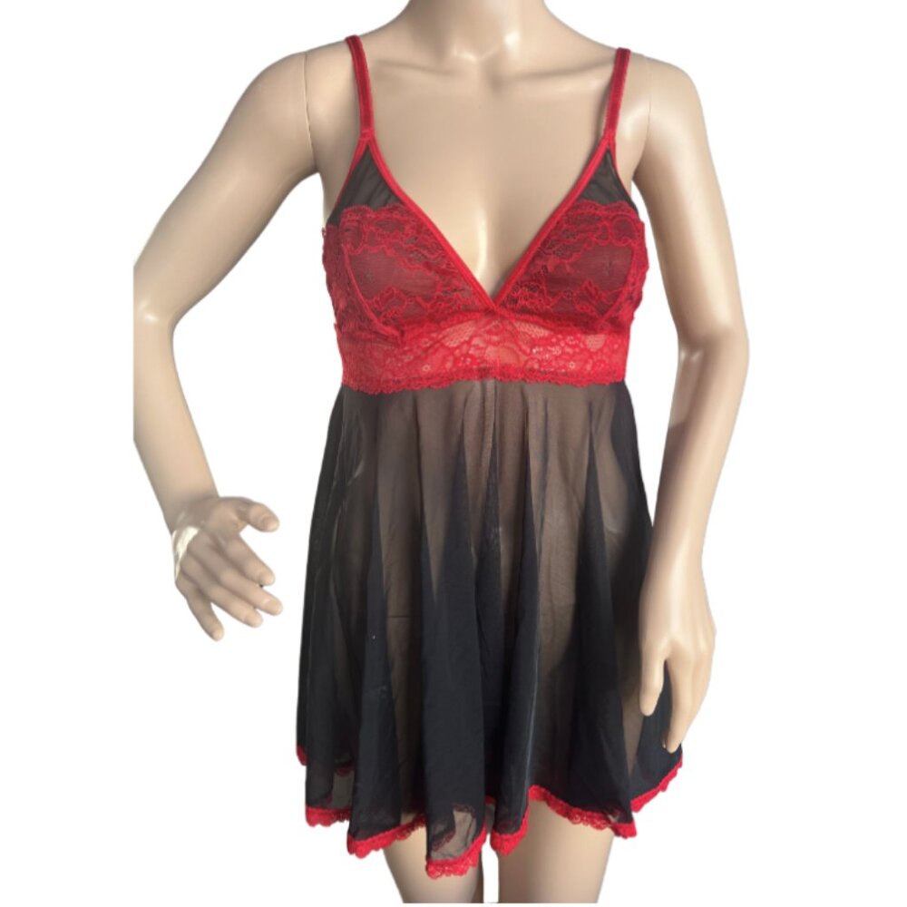 La vie en Rose Lace babydoll Lingerie / Black & Red / Size Small